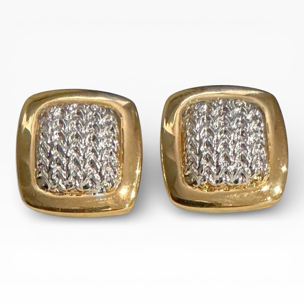 Clover 1" Clip ON  Motif Earrings Clip On Cable Style Textured Inlay 1" x‎ 1"